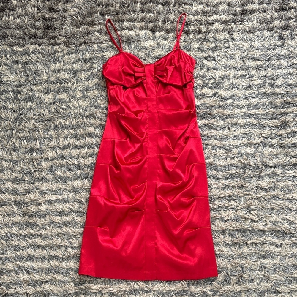 B. Smart Red Satin Dress with spaghetti straps Size S